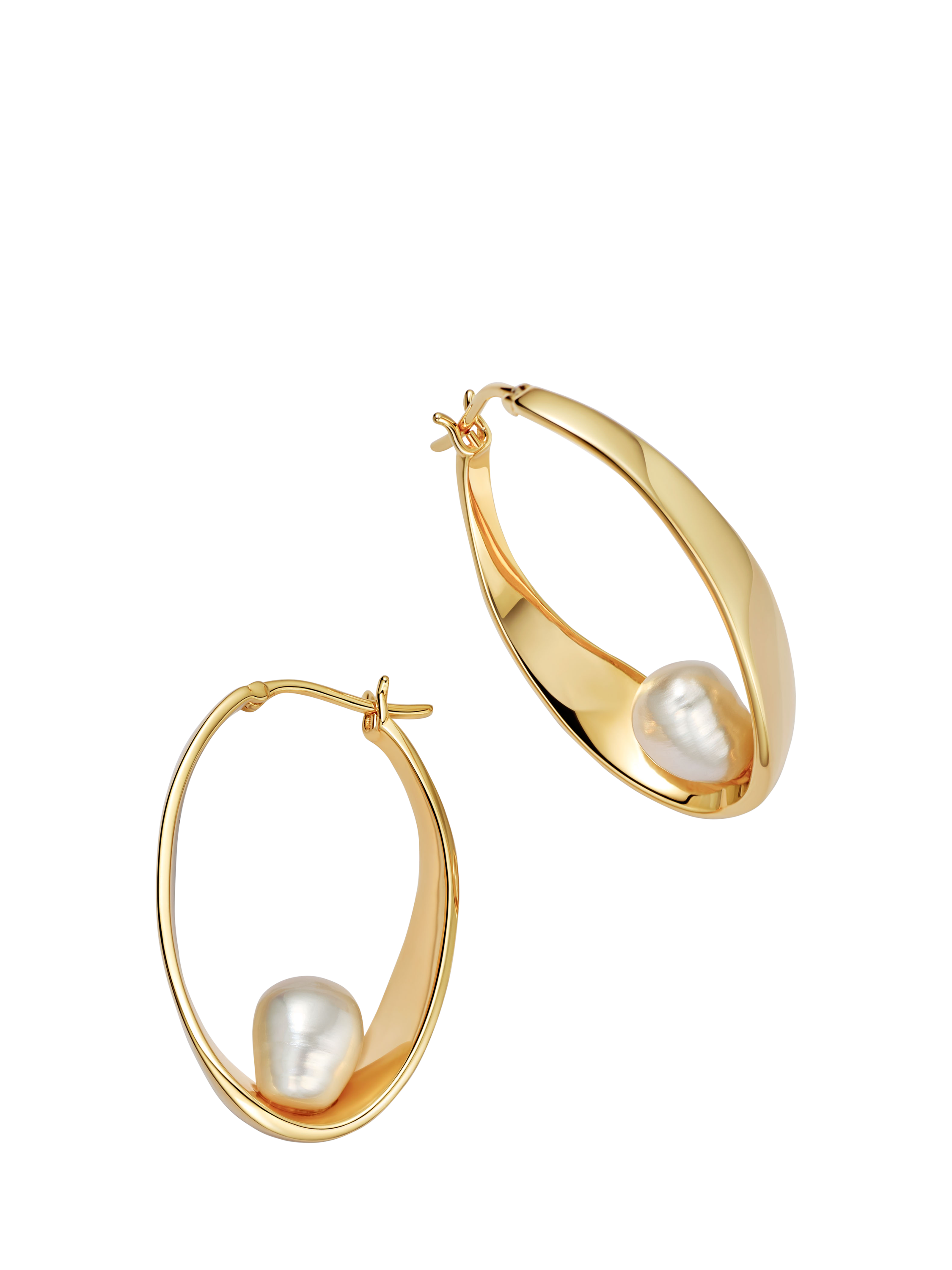 Product image 1 of 3, which shows Astley Clarke Floe Pearl Hoop Earrings, Gold