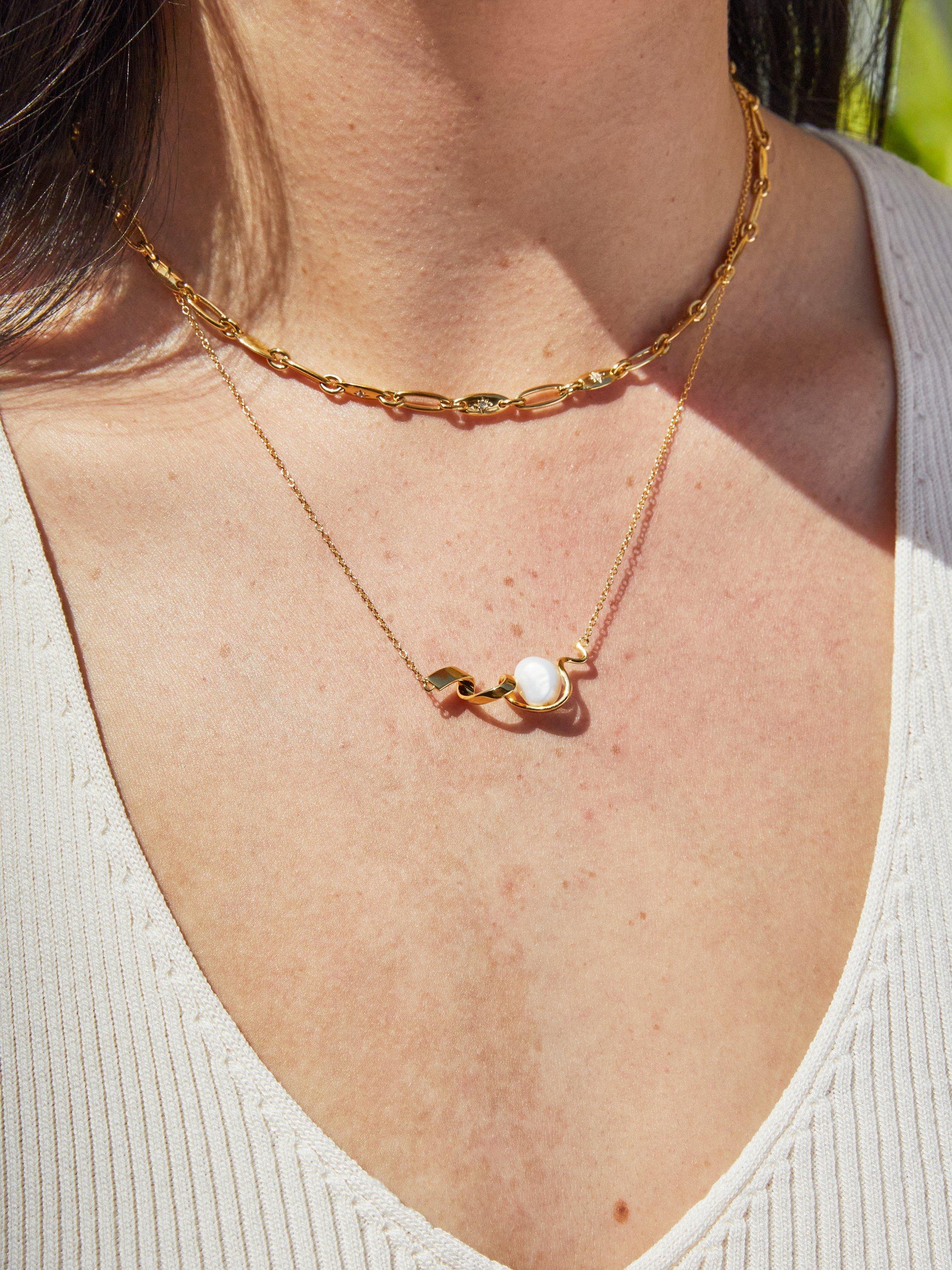 Product image 3 of 4, which shows Astley Clarke Freshwater Pearl Spiral Necklace, Gold