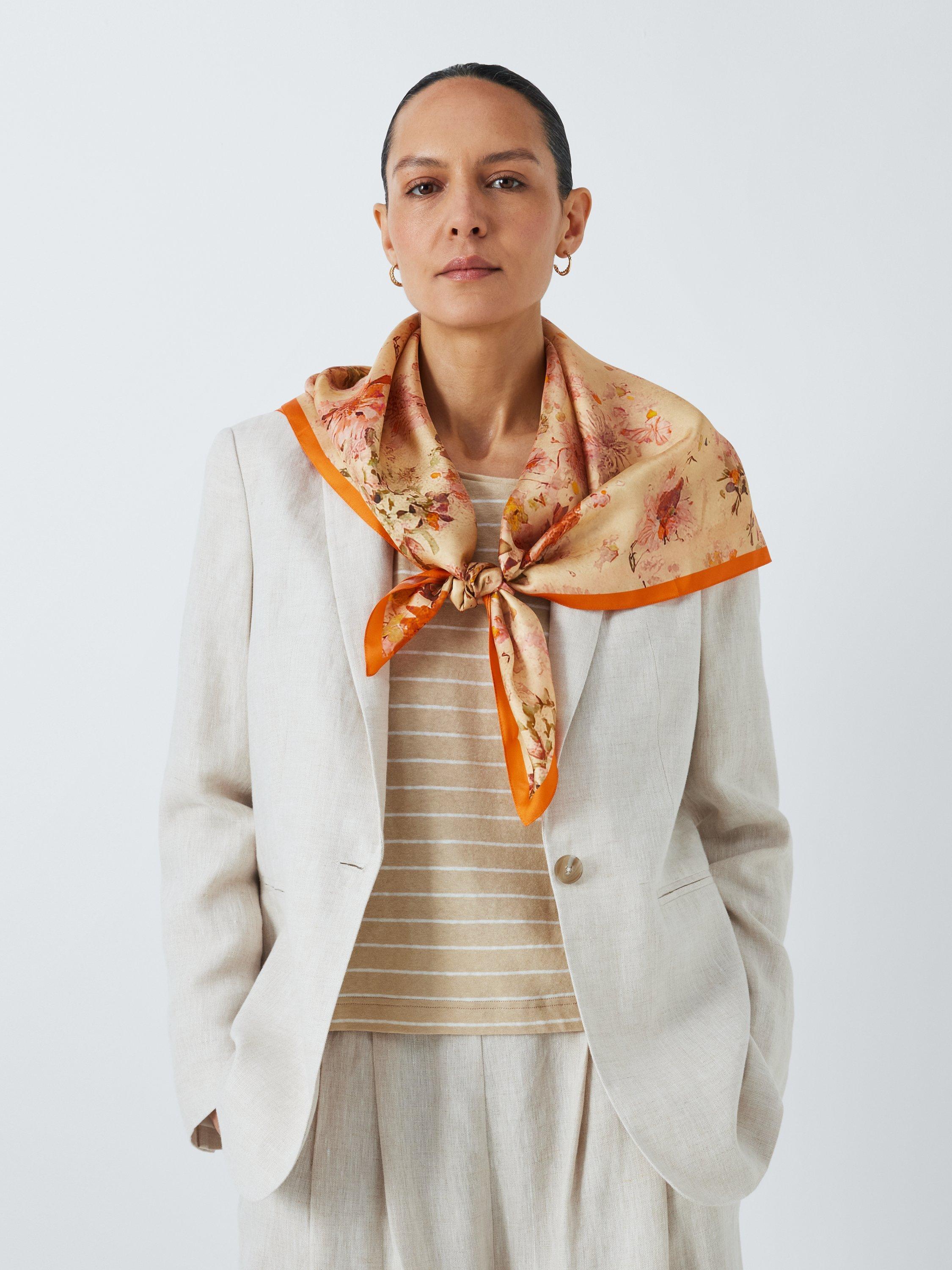 Product image 1 of 6, which shows John Lewis Woven Silk Floral Square Scarf, Orange