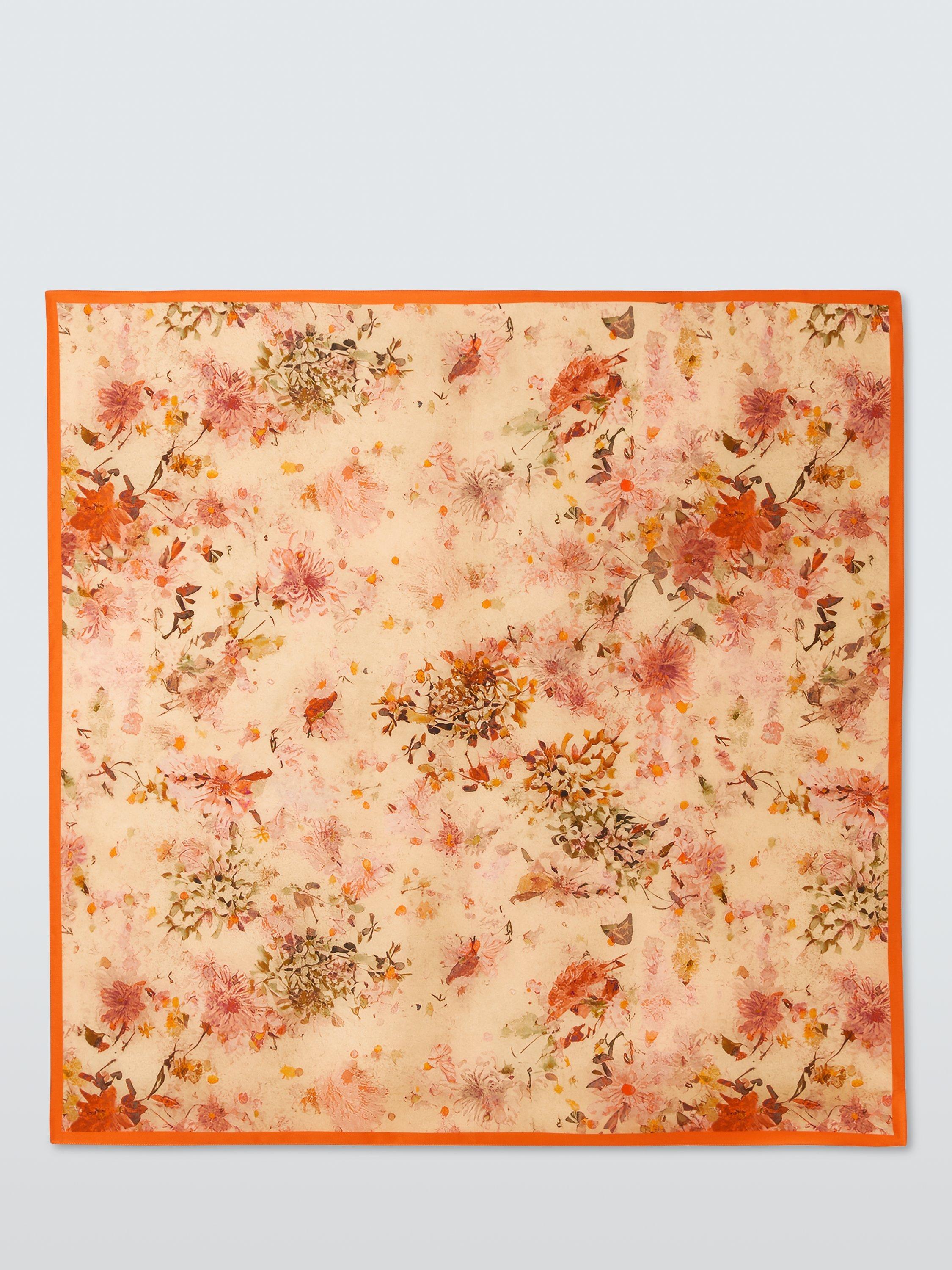 Product image 2 of 6, which shows John Lewis Woven Silk Floral Square Scarf, Orange