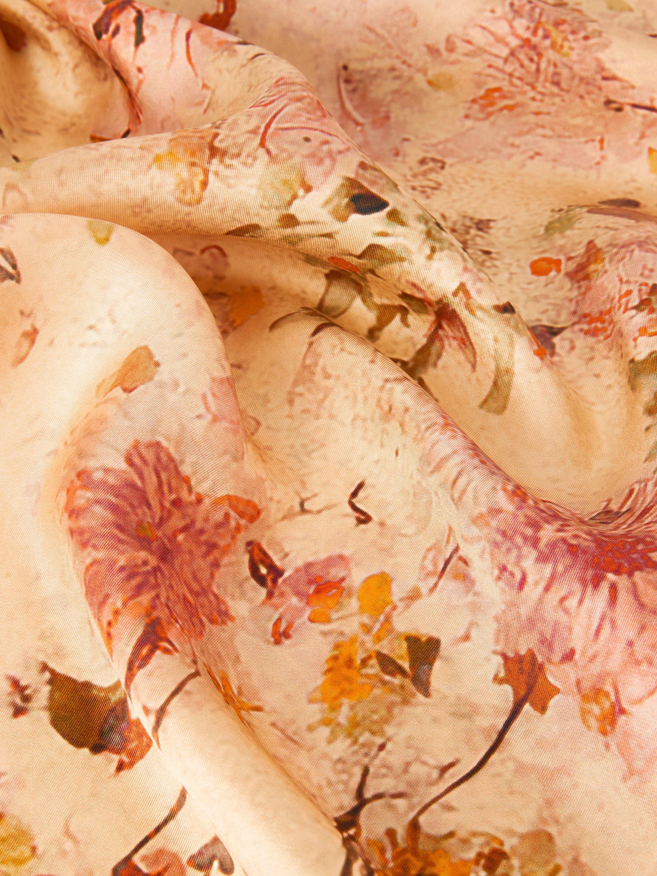 Product image 3 of 6, which shows John Lewis Woven Silk Floral Square Scarf, Orange