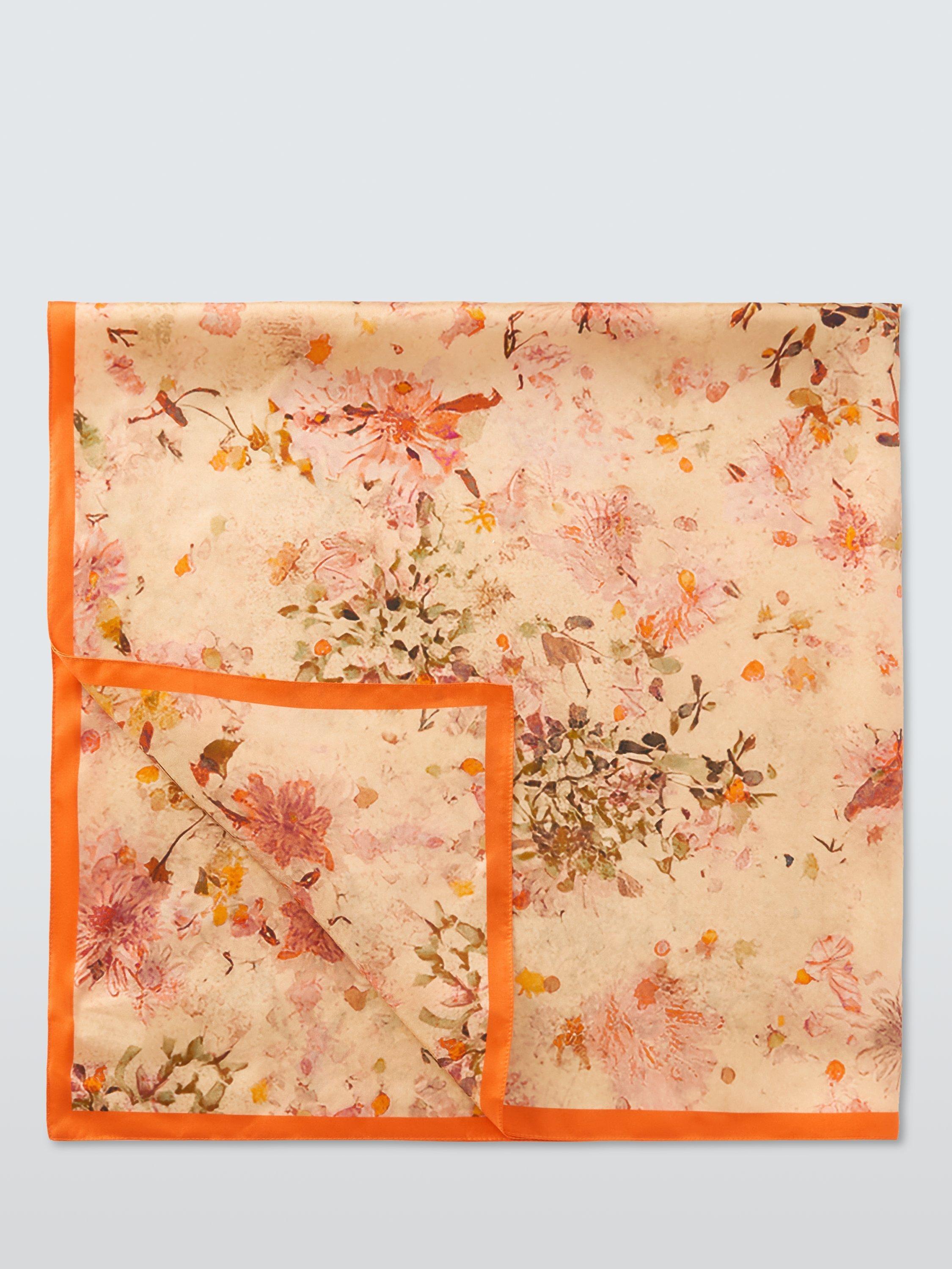 Product image 4 of 6, which shows John Lewis Woven Silk Floral Square Scarf, Orange
