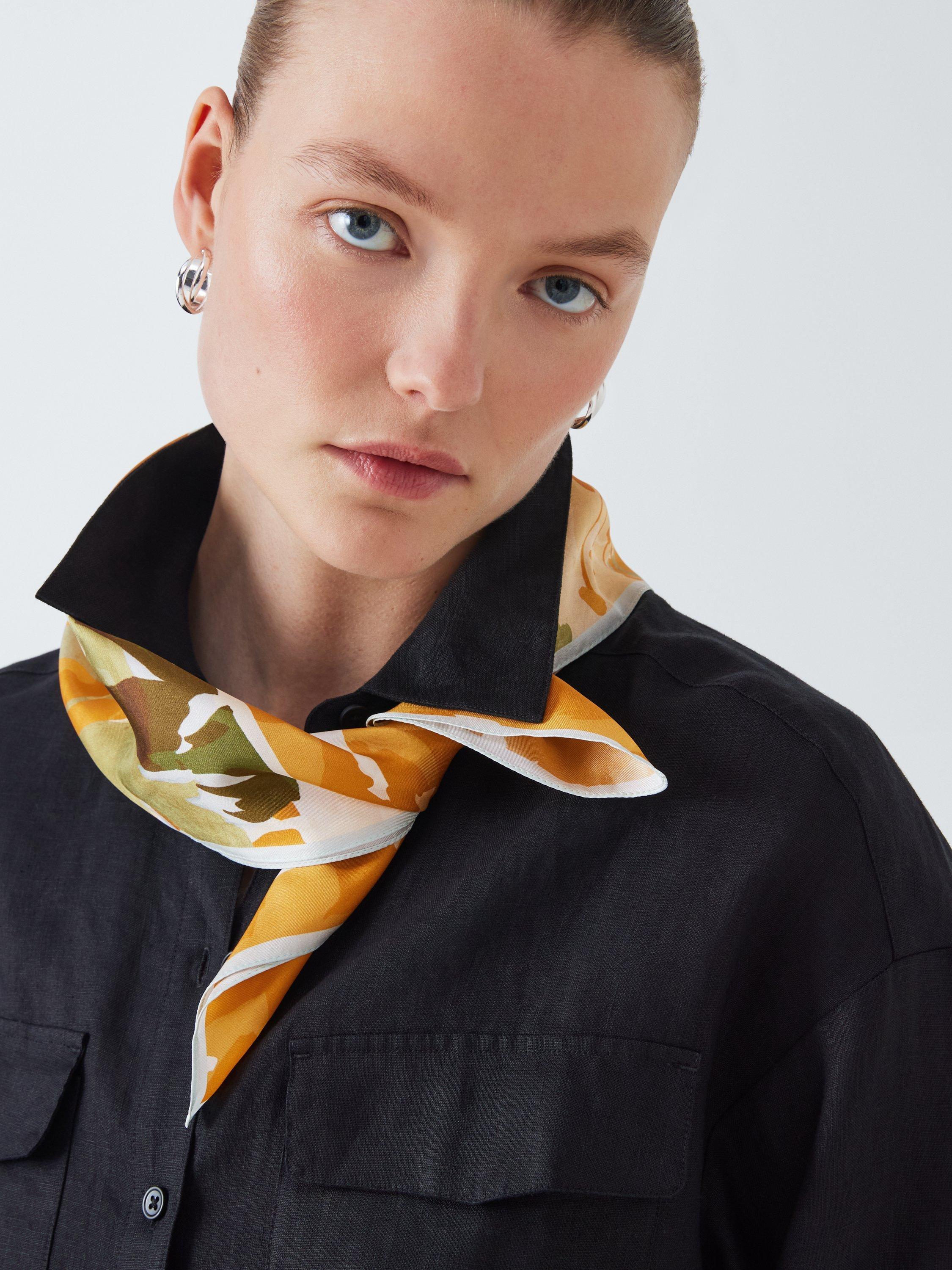 Product image 1 of 5, which shows John Lewis Vita Bloom Woven Silk Square Scarf, Orange