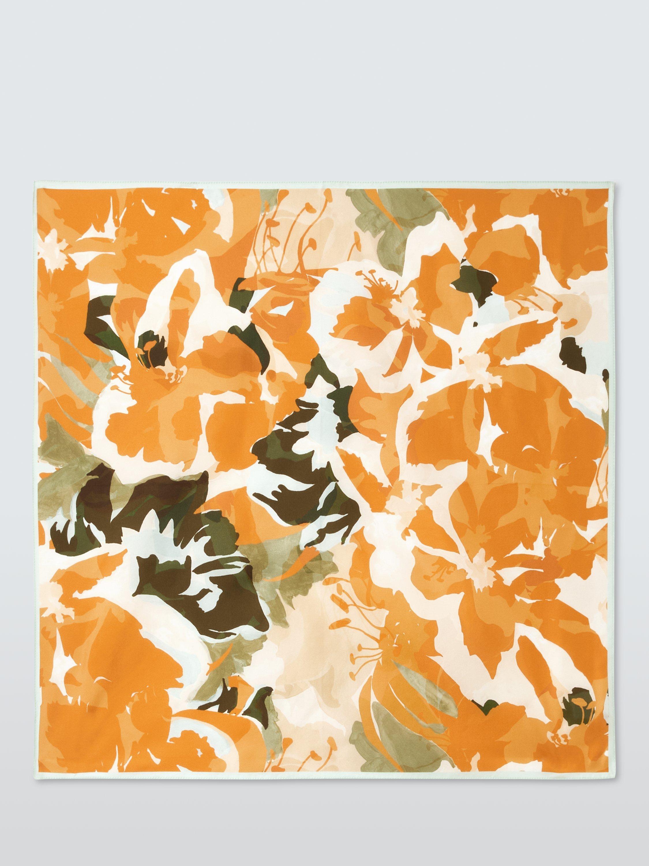 Product image 2 of 5, which shows John Lewis Vita Bloom Woven Silk Square Scarf, Orange