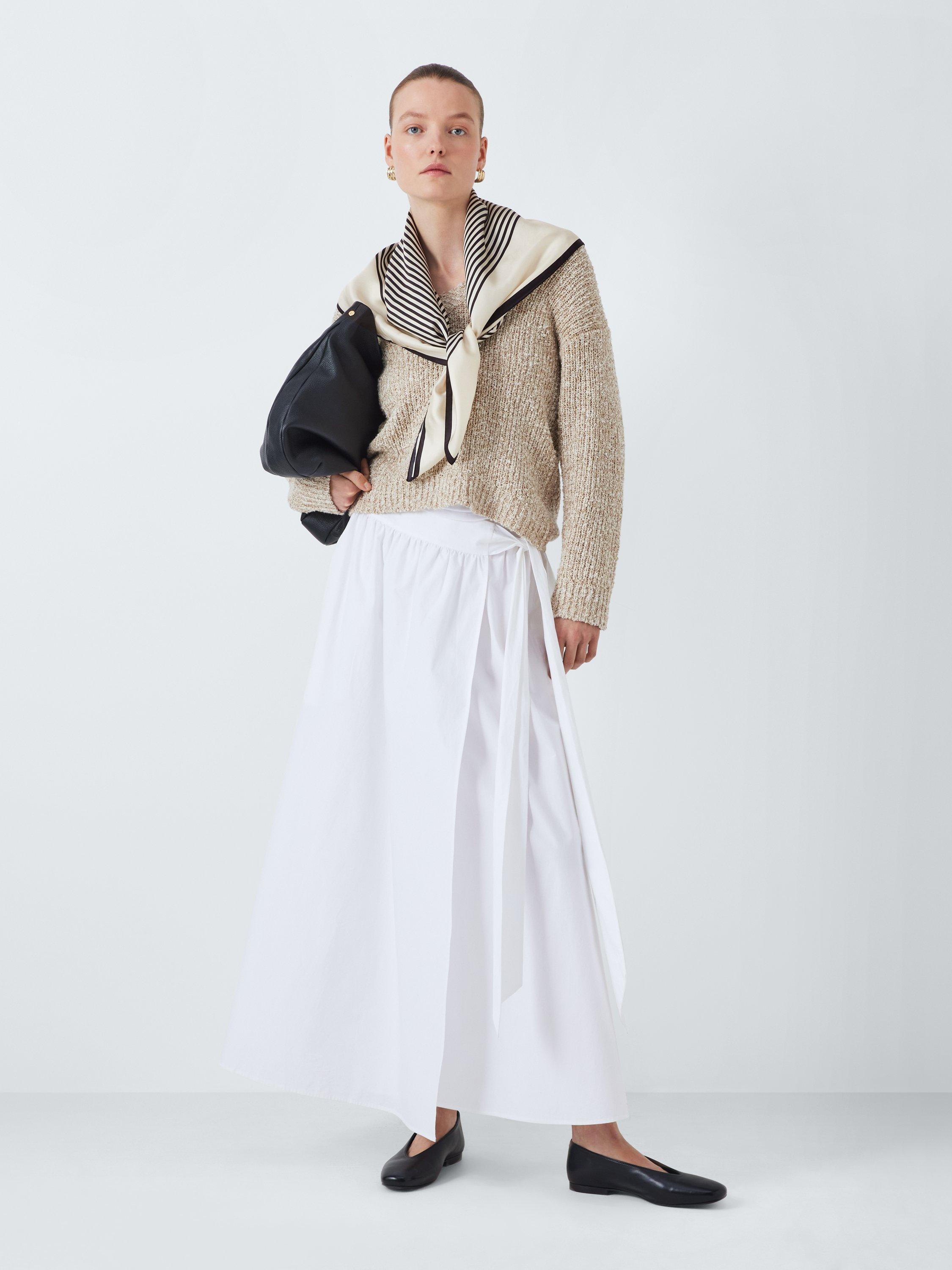 Product image 1 of 5, which shows John Lewis Vita Stripe Woven Silk Square Scarf, White/Black
