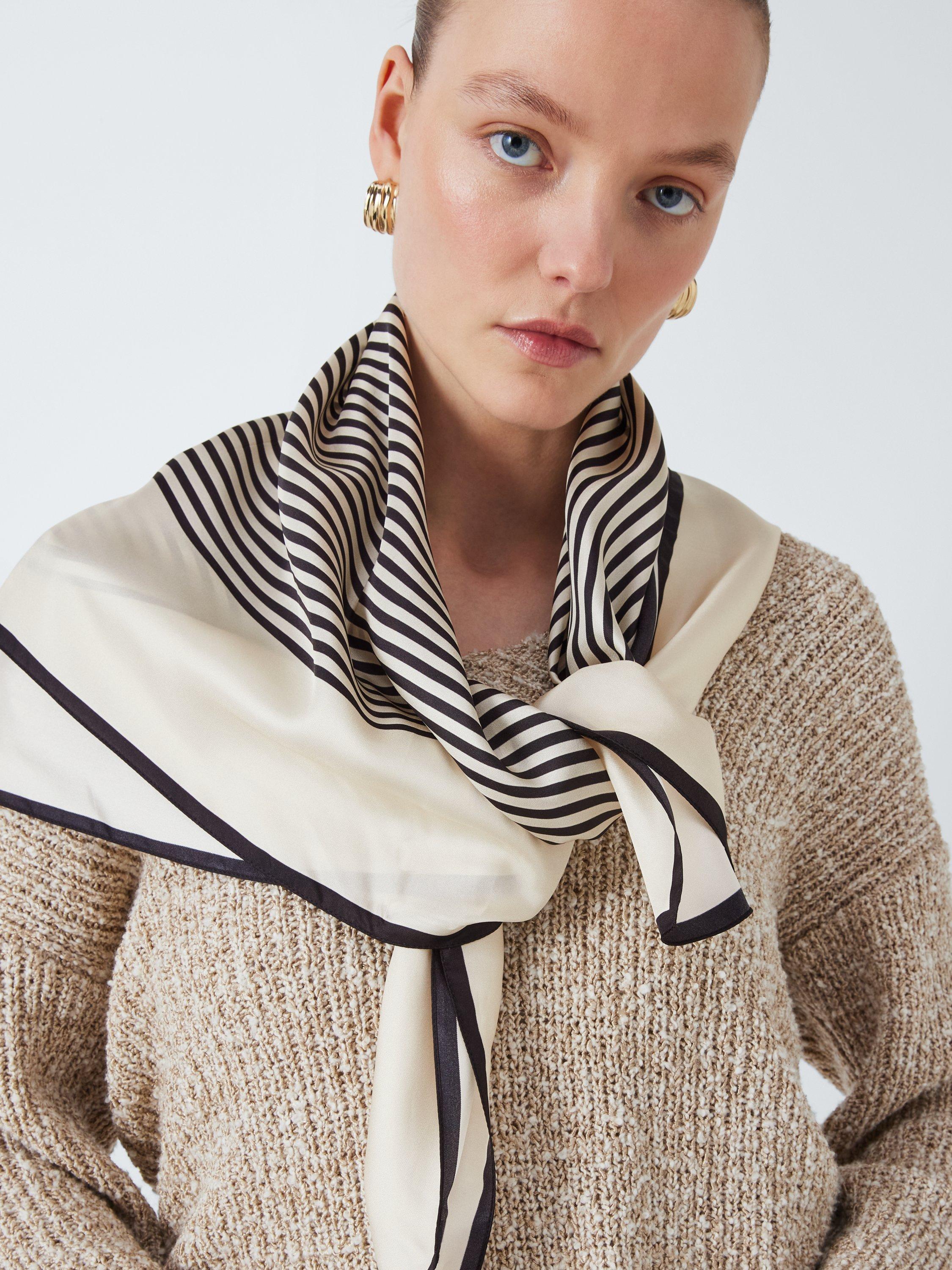 Product image 5 of 5, which shows John Lewis Vita Stripe Woven Silk Square Scarf, White/Black