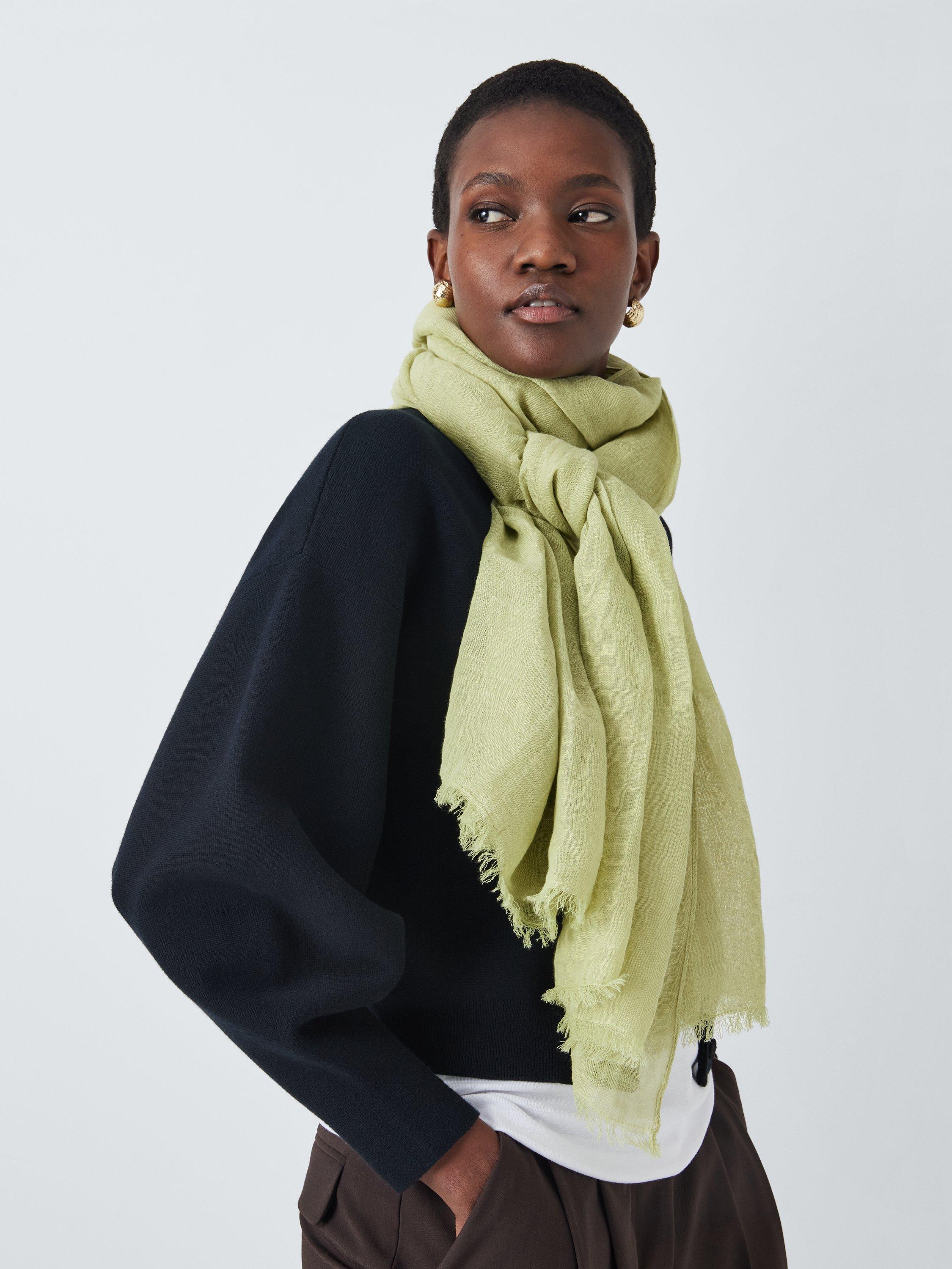 Product image 1 of 5, which shows John Lewis Linen Rich Scarf, Green
