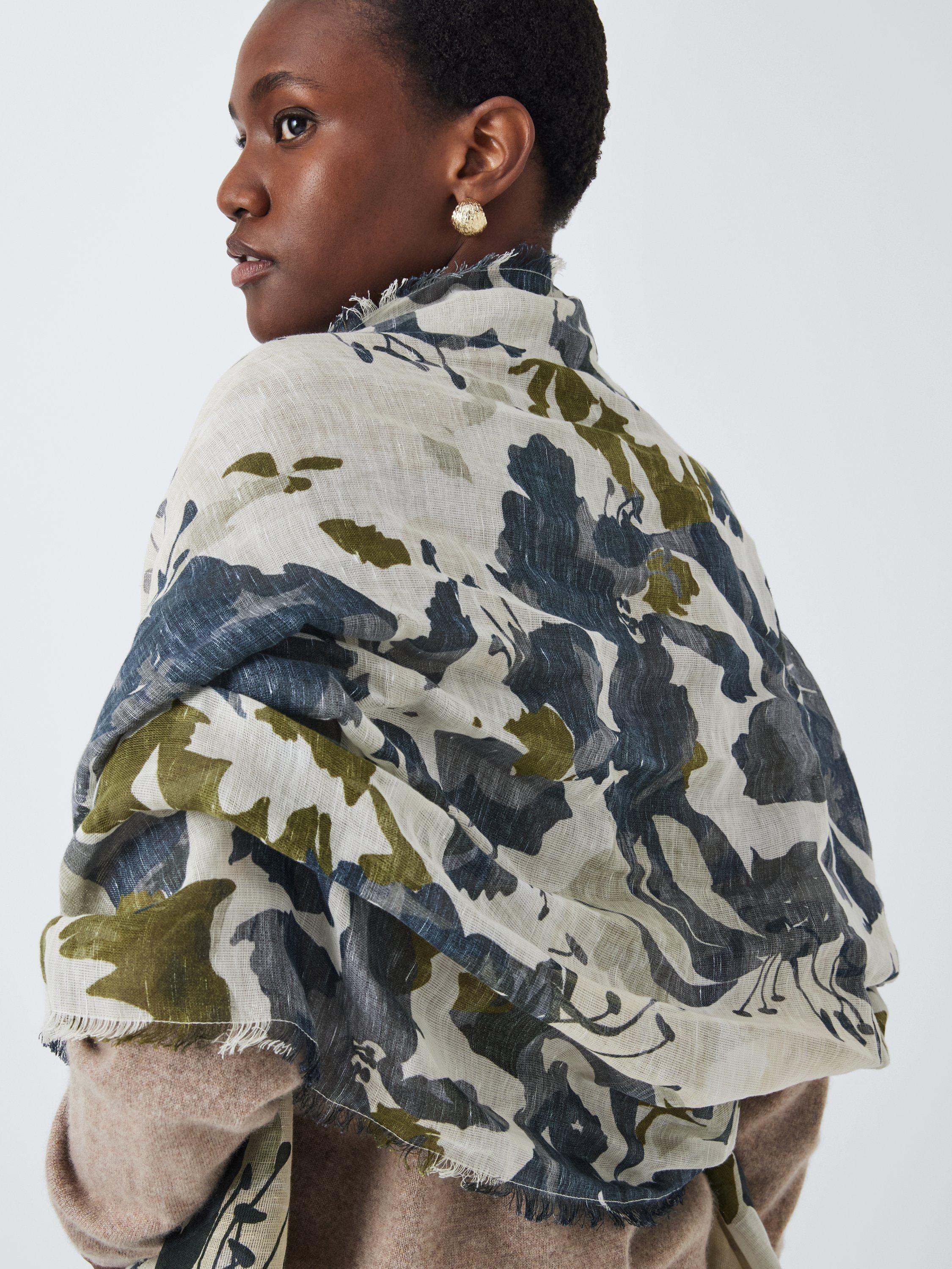 Product image 1 of 5, which shows John Lewis Vita Bloom Linen Rich Scarf, Green