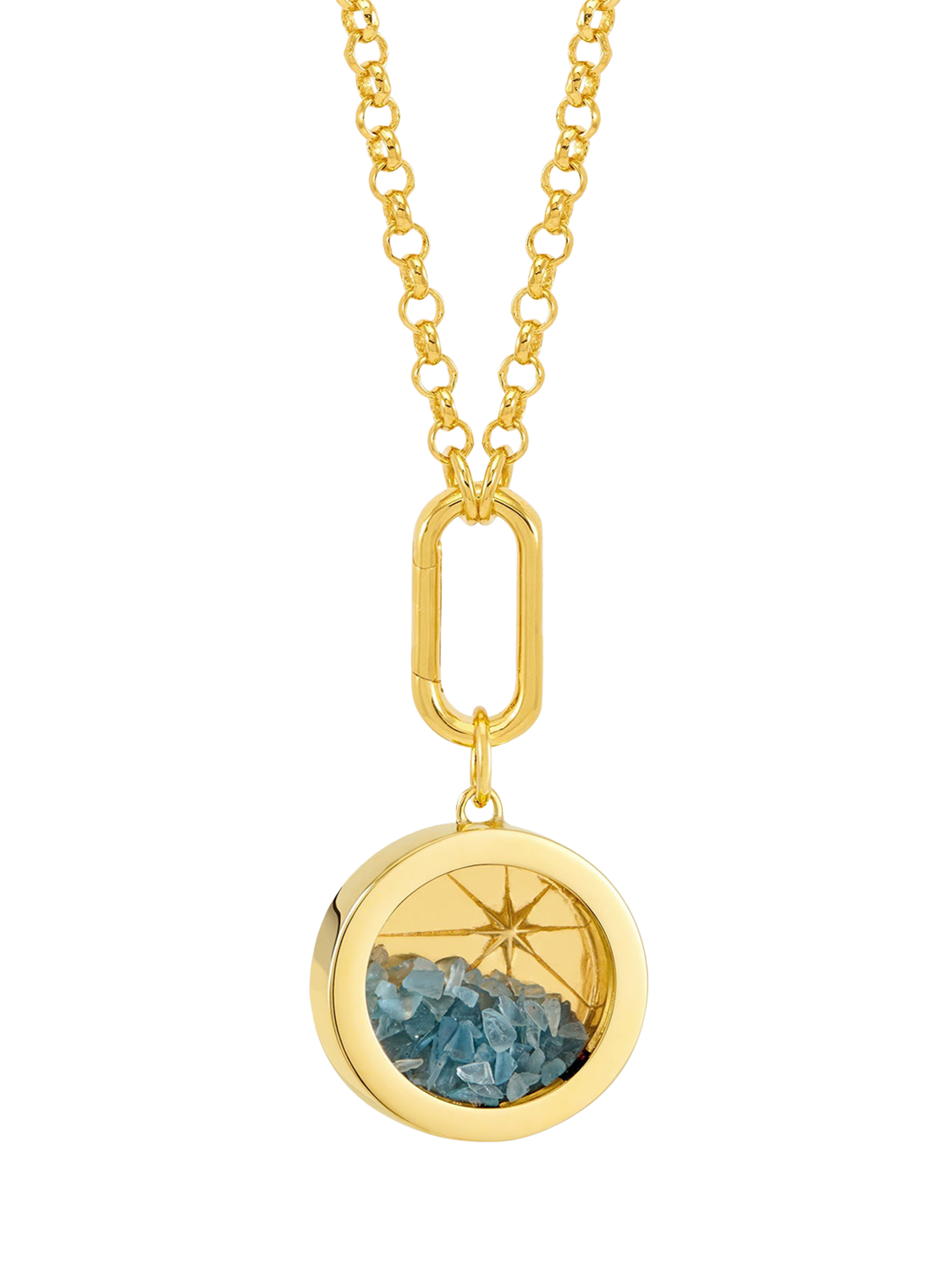 Product image 1 of 5, which shows Rachel Jackson London Personalised Statement Blue Topaz North Star Amulet Necklace, Gold/Blue