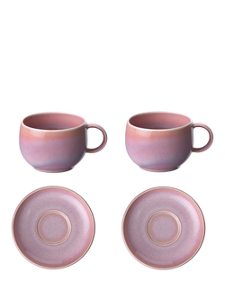 like. by Villeroy & Boch Perlemor Porcelain Espresso Cup & Saucer, Set of 2, 60ml, Coral, Pink Coral