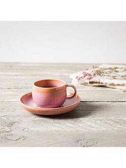 like. by Villeroy & Boch Perlemor Porcelain Espresso Cup & Saucer, Set of 2, 60ml, Coral - view 2, Pink Coral