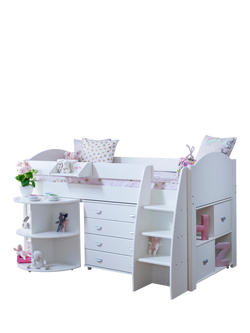Kids Avenue Eli Mid Sleeper Bed Frame And Storage Units,  European Single, White - view 2, White