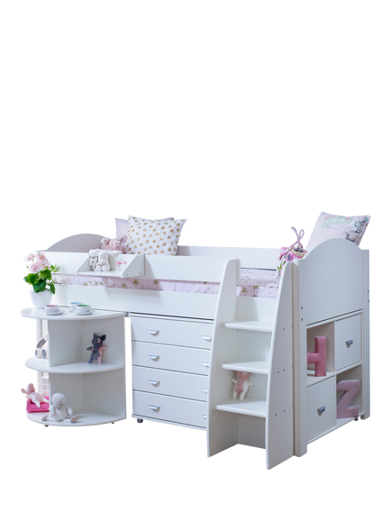 Kids Avenue Eli Mid Sleeper Bed Frame And Storage Units,  European Single, White - view 2, White