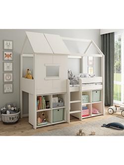 Kids Avenue Midi Playhouse Mid Sleeper Bed with 2 Cube Storage Units, European Single, White