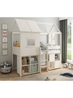 Kids Avenue Ordi Midi Playhouse Mid Sleeper Bed with Desk and Cube Storage, European Single, White