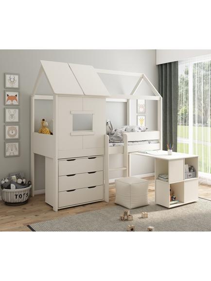 Kids Avenue Ordi Midi Playhouse Mid Sleeper Bed with Desk and Chest of Drawers, European Single, White