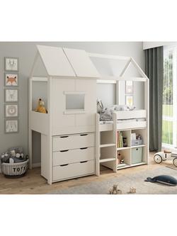 Kids Avenue Midi Playhouse Mid Sleeper Bed with Chest and Cube Storage, European Single, White