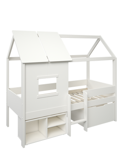 Kids Avenue Ordi Mini Playhouse Mid Sleeper Bed Frame With Storage, European Single - view 2, White