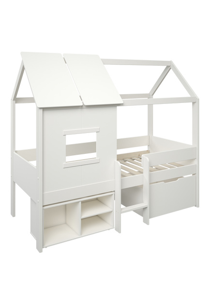 Kids Avenue Ordi Mini Playhouse Mid Sleeper Bed Frame With Storage, European Single - view 2, White