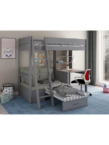 Kids Avenue Estella 4 High Sleeper Bed Frame with Futon, Single, Grey