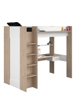 Kids Avenue Parisot Greyson High Sleeper Bed Frame and Desk, European Single - view 2, White/Oak