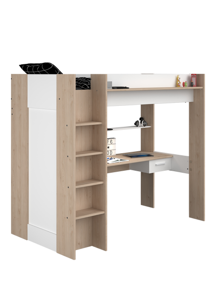 Kids Avenue Parisot Greyson High Sleeper Bed Frame and Desk, European Single - view 2, White/Oak