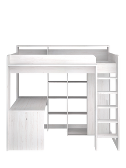 Kids Avenue Parisot Higher High Sleeper Bed Frame with Desk and Wardrobe, European Single, White