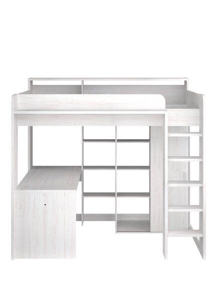 Kids Avenue Parisot Higher High Sleeper Bed Frame with Desk and Wardrobe, European Single, White
