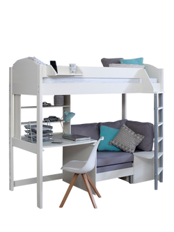 Kids Avenue Noah C High Sleeper Loft Bed with Desk and Futon, European Single - view 2, White
