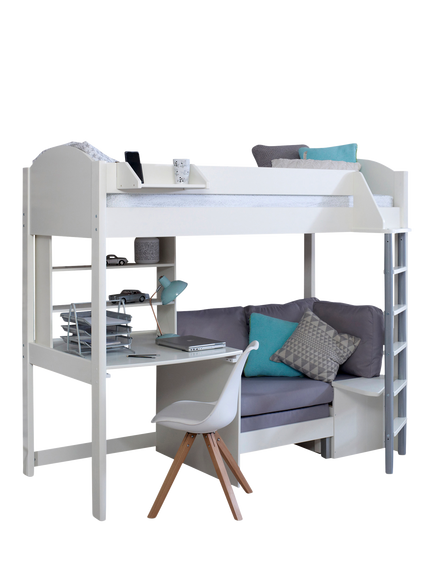 Kids Avenue Noah C High Sleeper Loft Bed with Desk and Futon, European Single - view 2, White