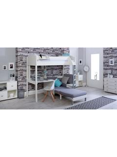 Kids Avenue Noah C High Sleeper Loft Bed with Desk and Futon, European Single, White