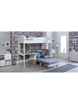 Kids Avenue Noah C High Sleeper Loft Bed with Desk and Futon, European Single, White