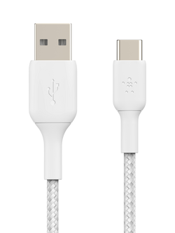 Belkin BoostCharge Braided USB-A to USB-C Cable, 1m, White, 