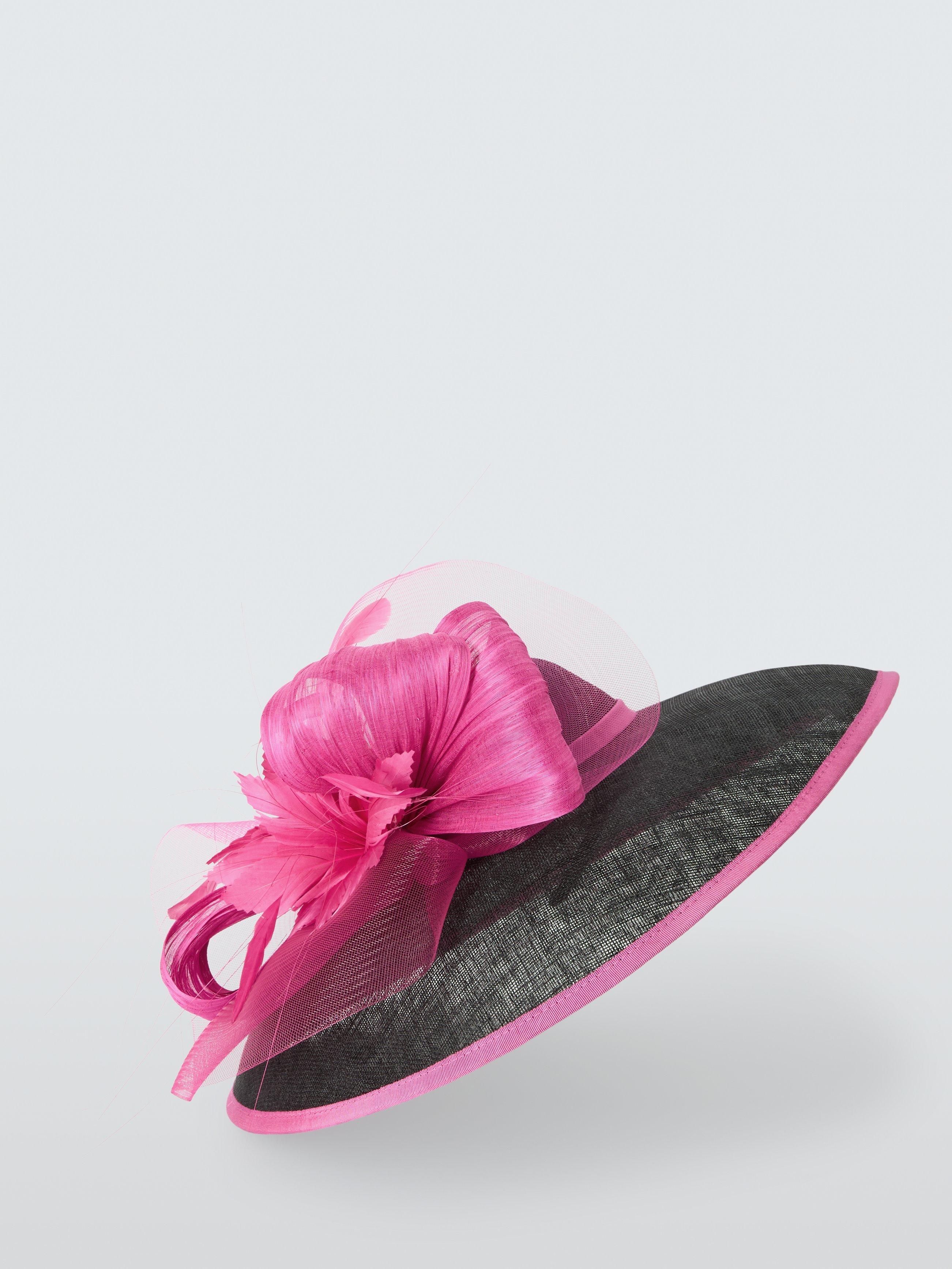 Product image 2 of 4, which shows Snoxells Scarlett Downward Brim Bow Occasion Hat, Black/Pink