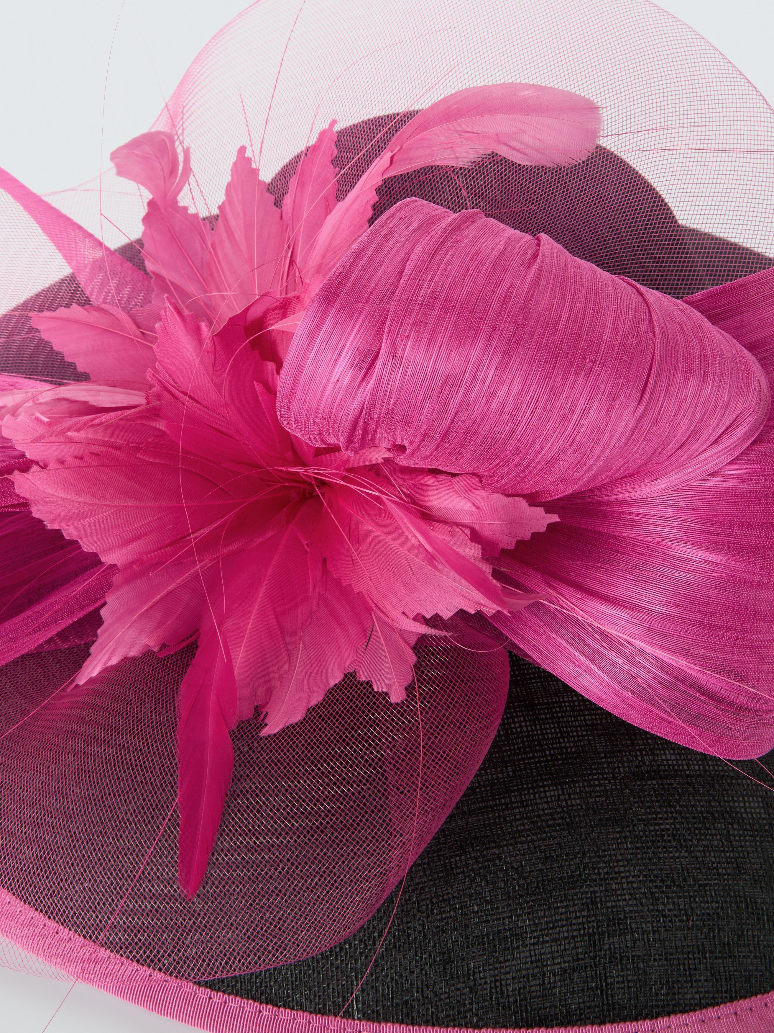 Product image 3 of 4, which shows Snoxells Scarlett Downward Brim Bow Occasion Hat, Black/Pink