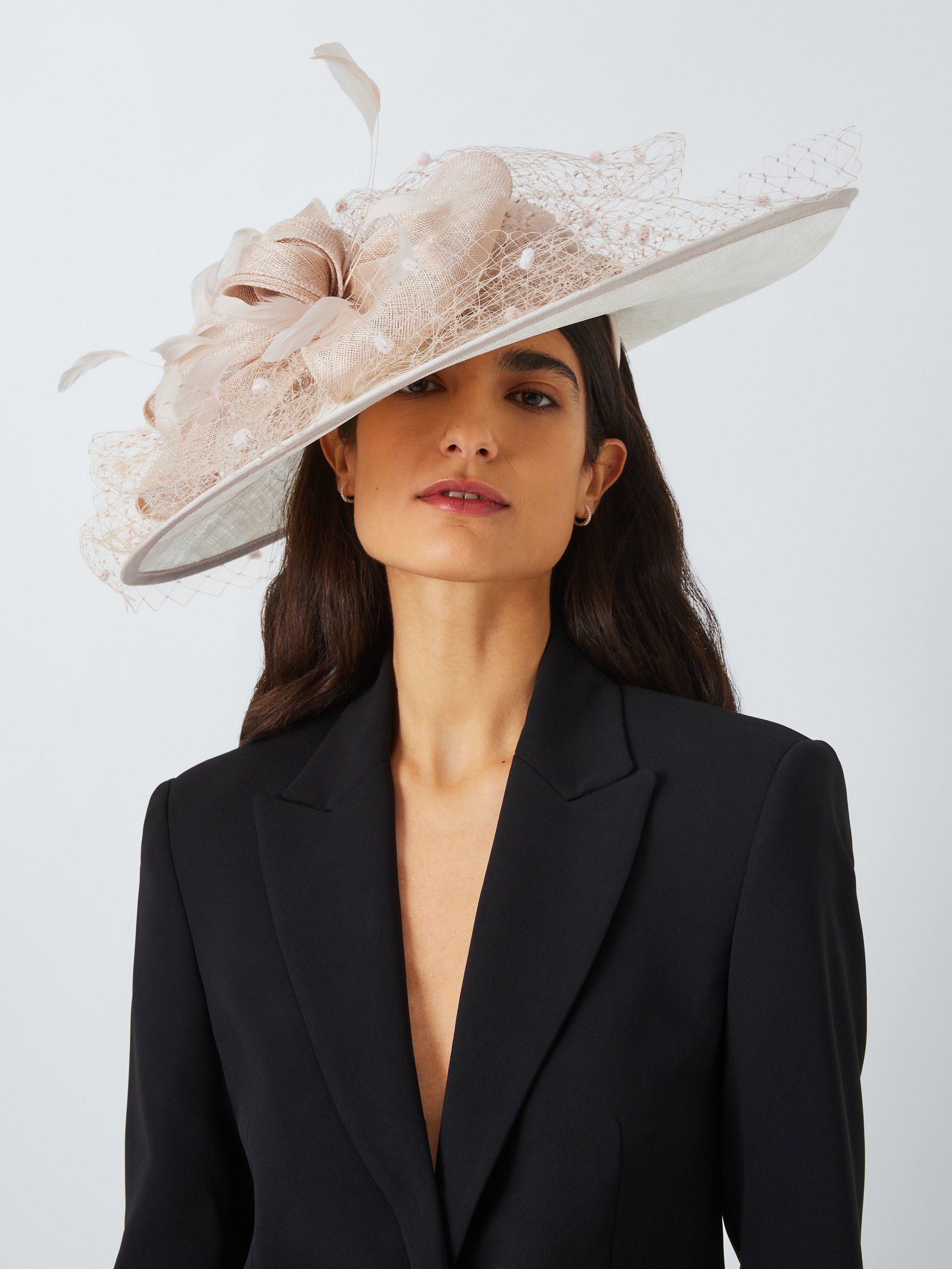 Product image 1 of 4, which shows Snoxells Sofia East West Large Disc Occasion Hat, Champagne