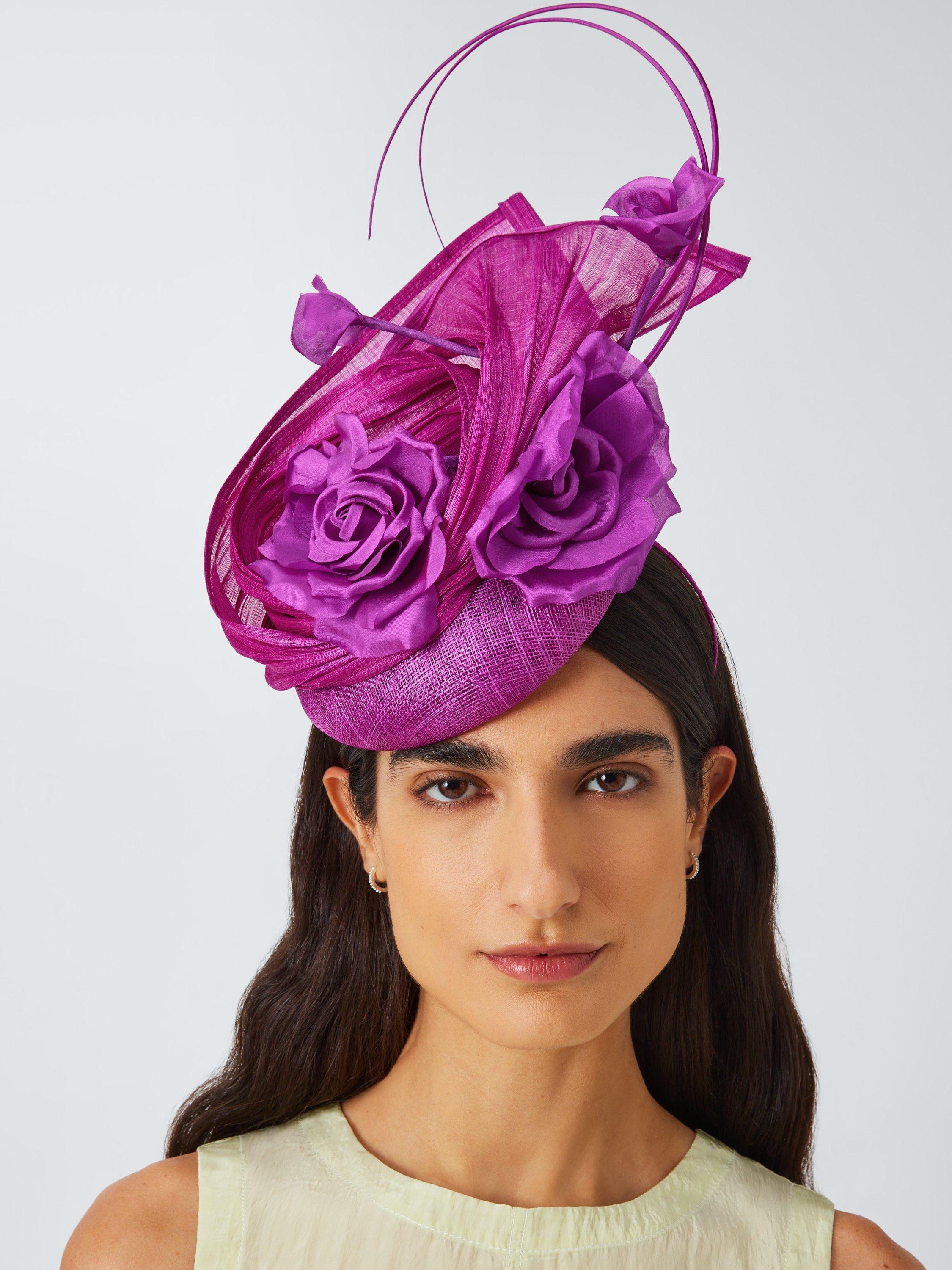 Product image 1 of 4, which shows Snoxells Stella Fabric Swirl Fascinator, Magenta