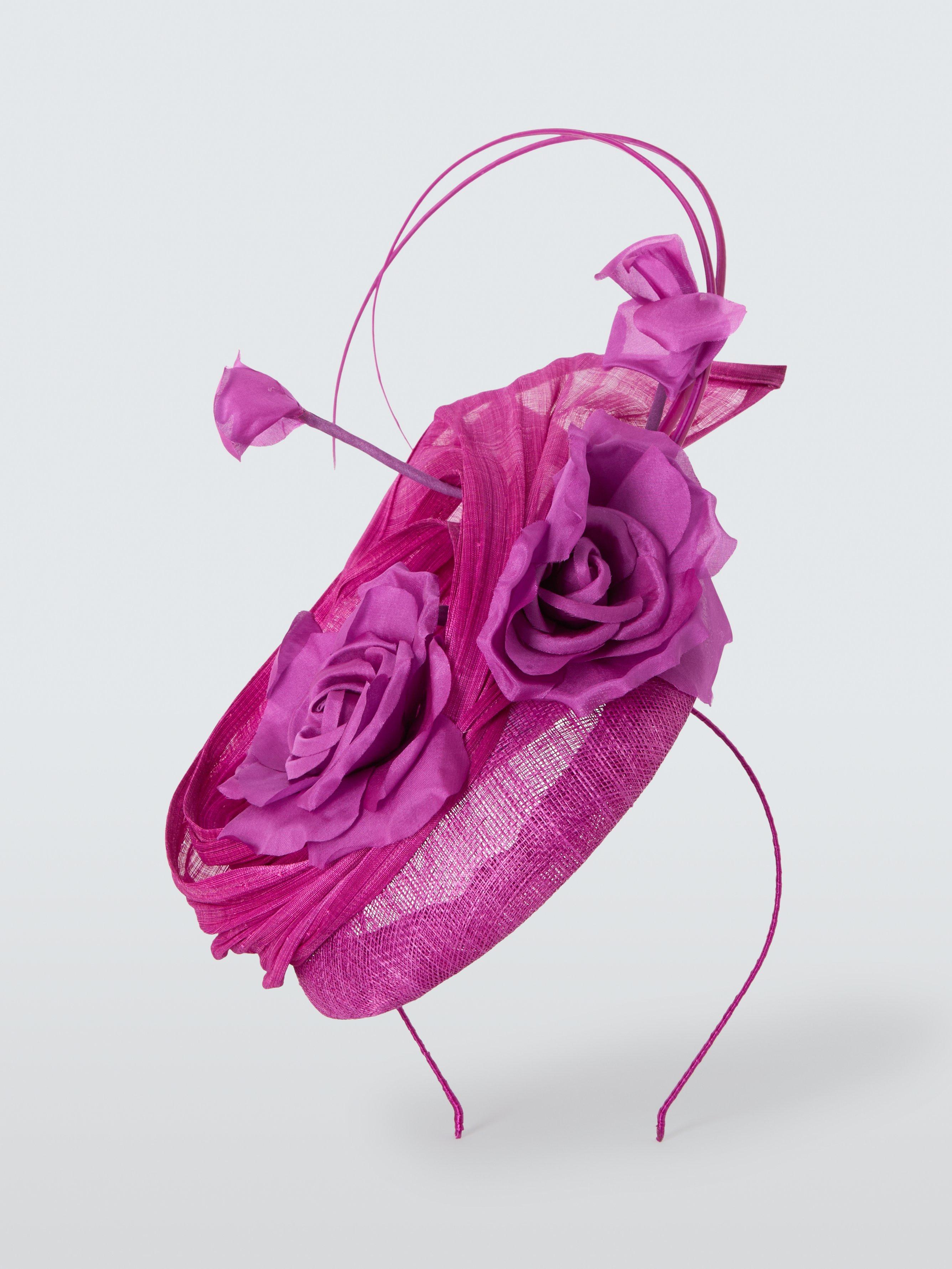 Product image 2 of 4, which shows Snoxells Stella Fabric Swirl Fascinator, Magenta