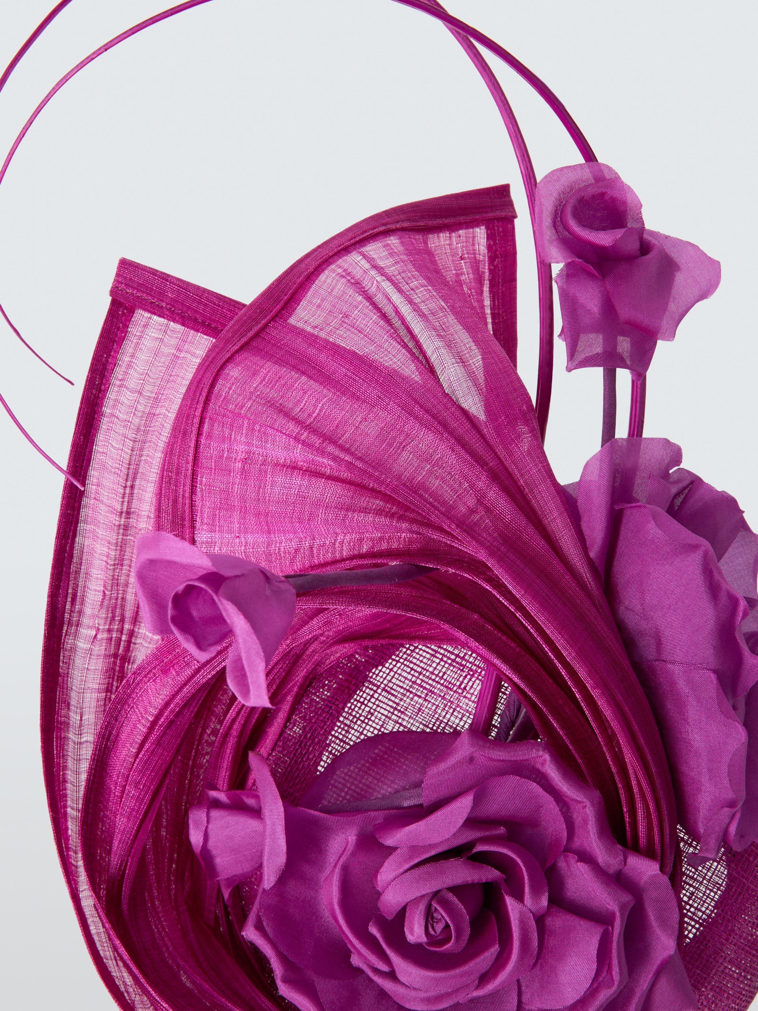 Product image 3 of 4, which shows Snoxells Stella Fabric Swirl Fascinator, Magenta