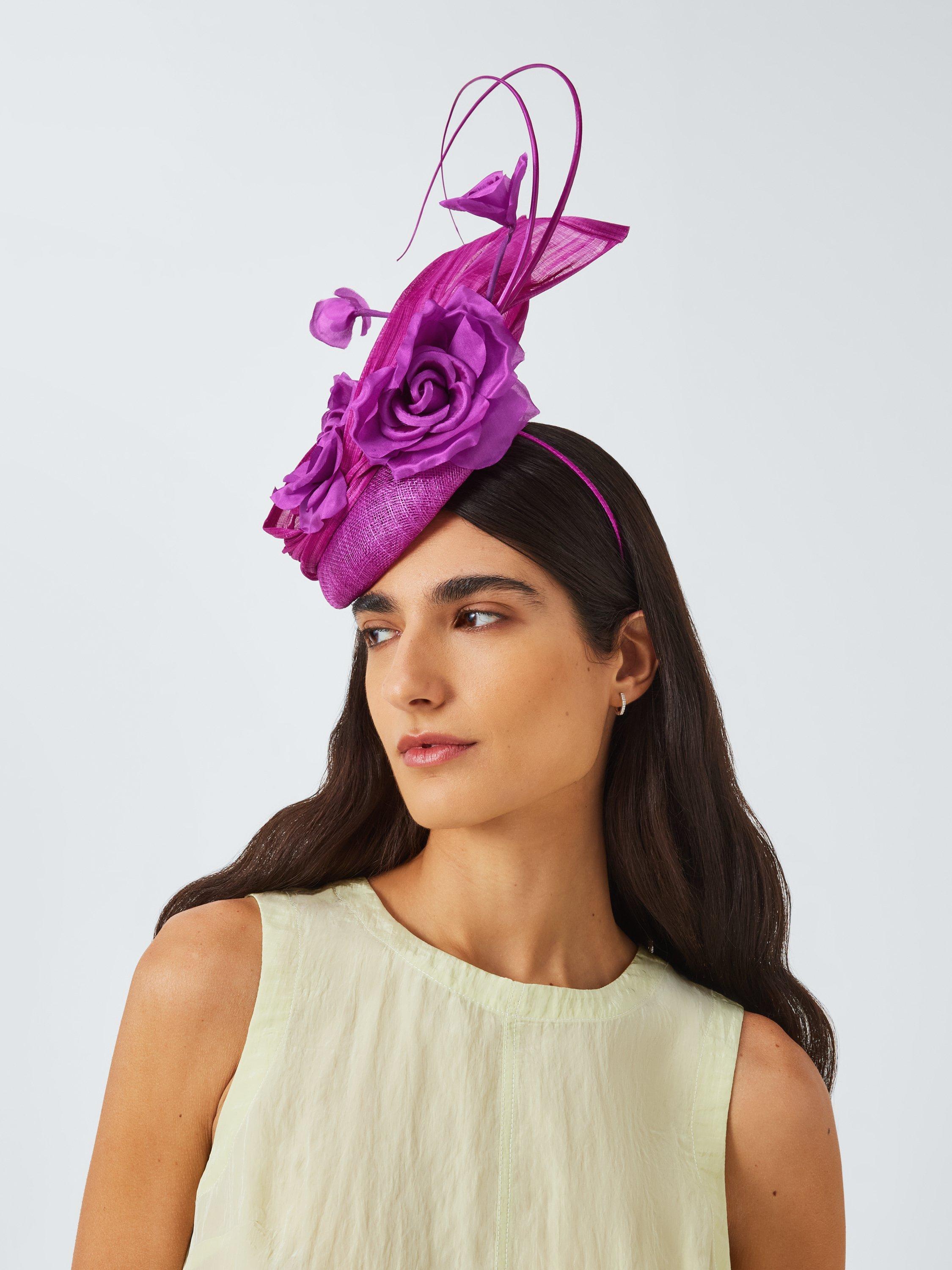 Product image 4 of 4, which shows Snoxells Stella Fabric Swirl Fascinator, Magenta