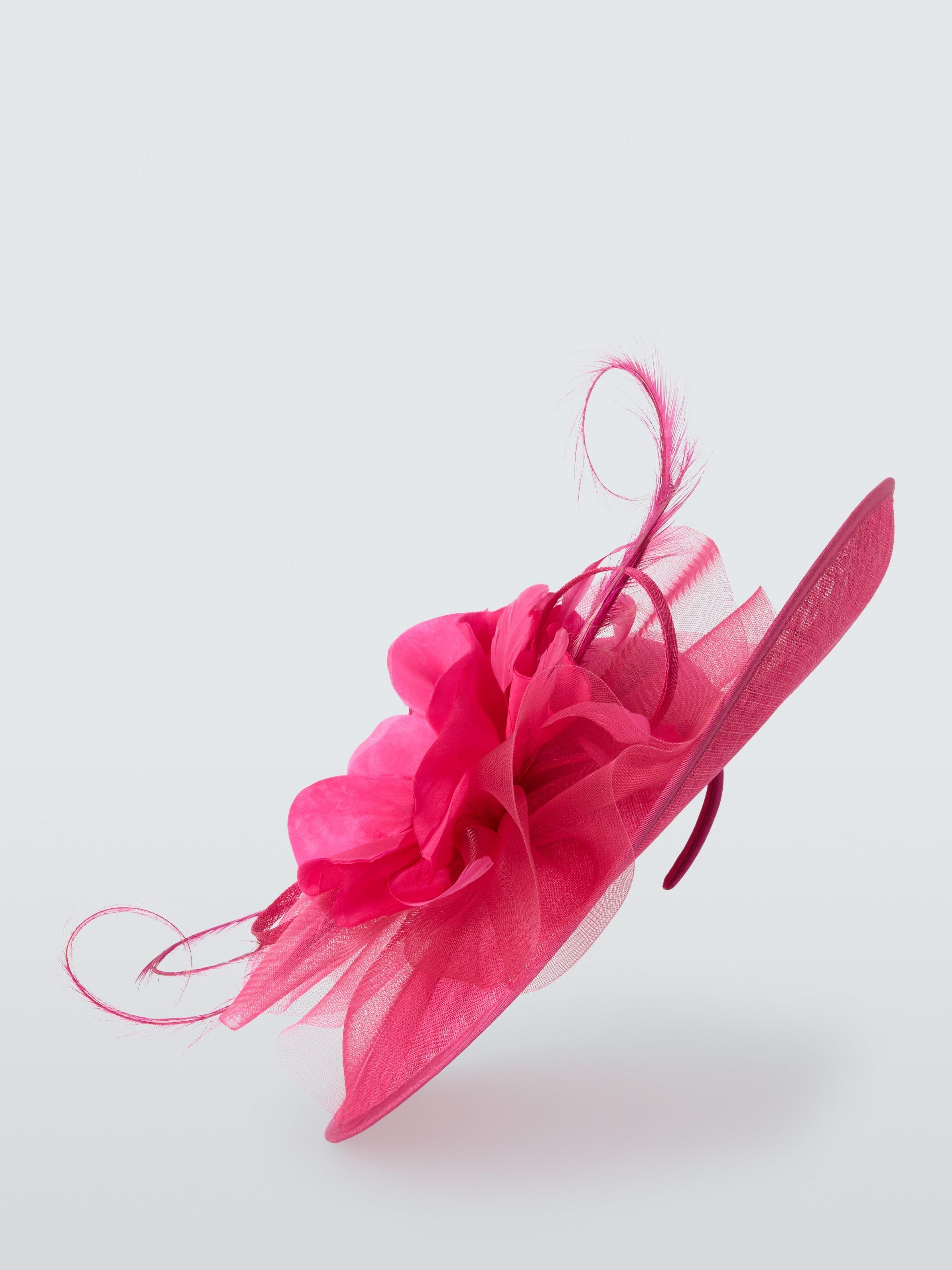 Product image 2 of 4, which shows Snoxells Victoria Large Disc Floral Feather Occasion Hat, Pink