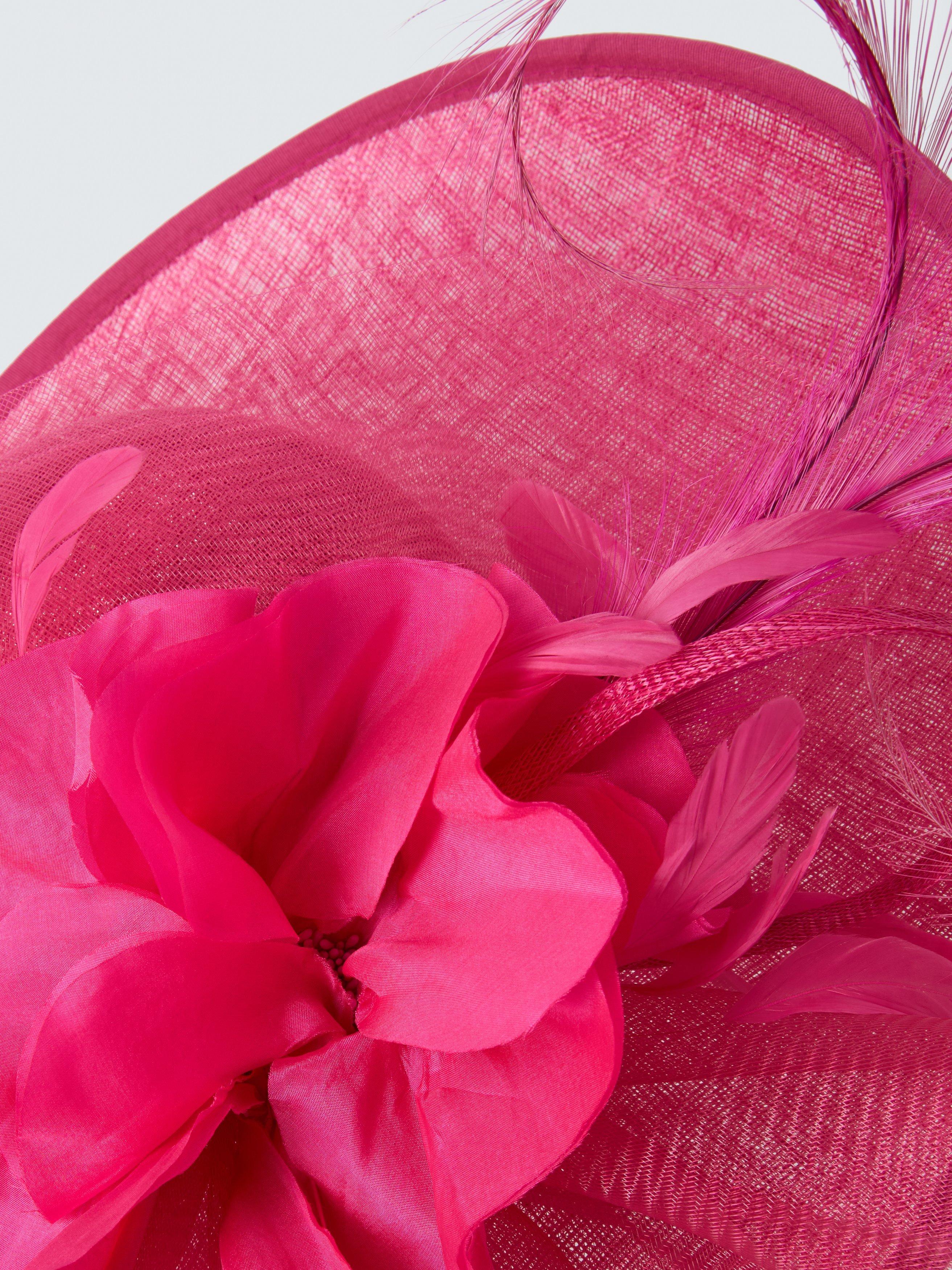 Product image 3 of 4, which shows Snoxells Victoria Large Disc Floral Feather Occasion Hat, Pink