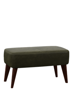 John Lewis Bergen Leather Footstool, Dark Leg, Demetra Green