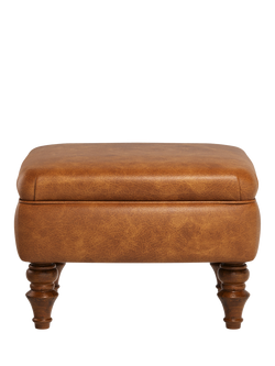 John Lewis Claverdon II Leather Footstool, Dark Leg, Brompton Tan