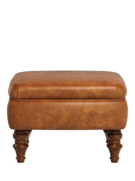 John Lewis Claverdon II Leather Footstool, Dark Leg, Brompton Tan