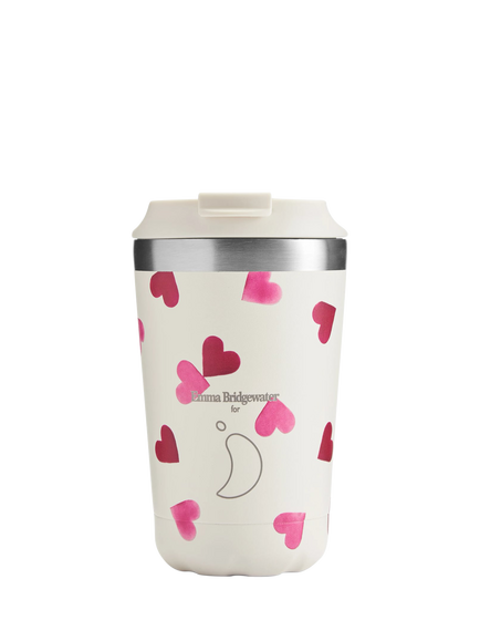 Chilly's x Emma Bridgewater Original Double Wall Insulated Travel Mug, 340ml, Pink Hearts, Hearts
