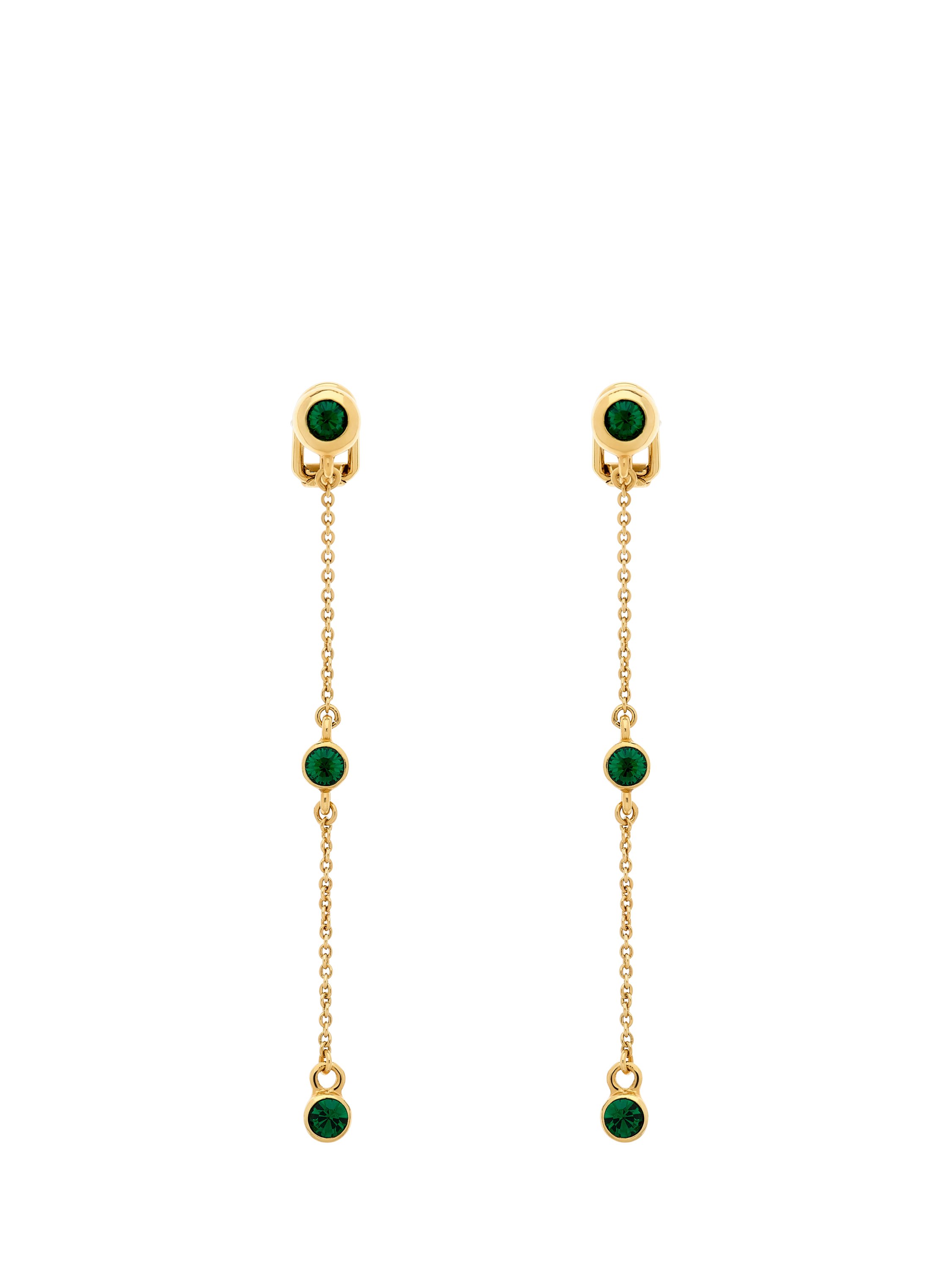 Emma Holland Emerald Crystal Droplet Clip-On Earrings, Gold
