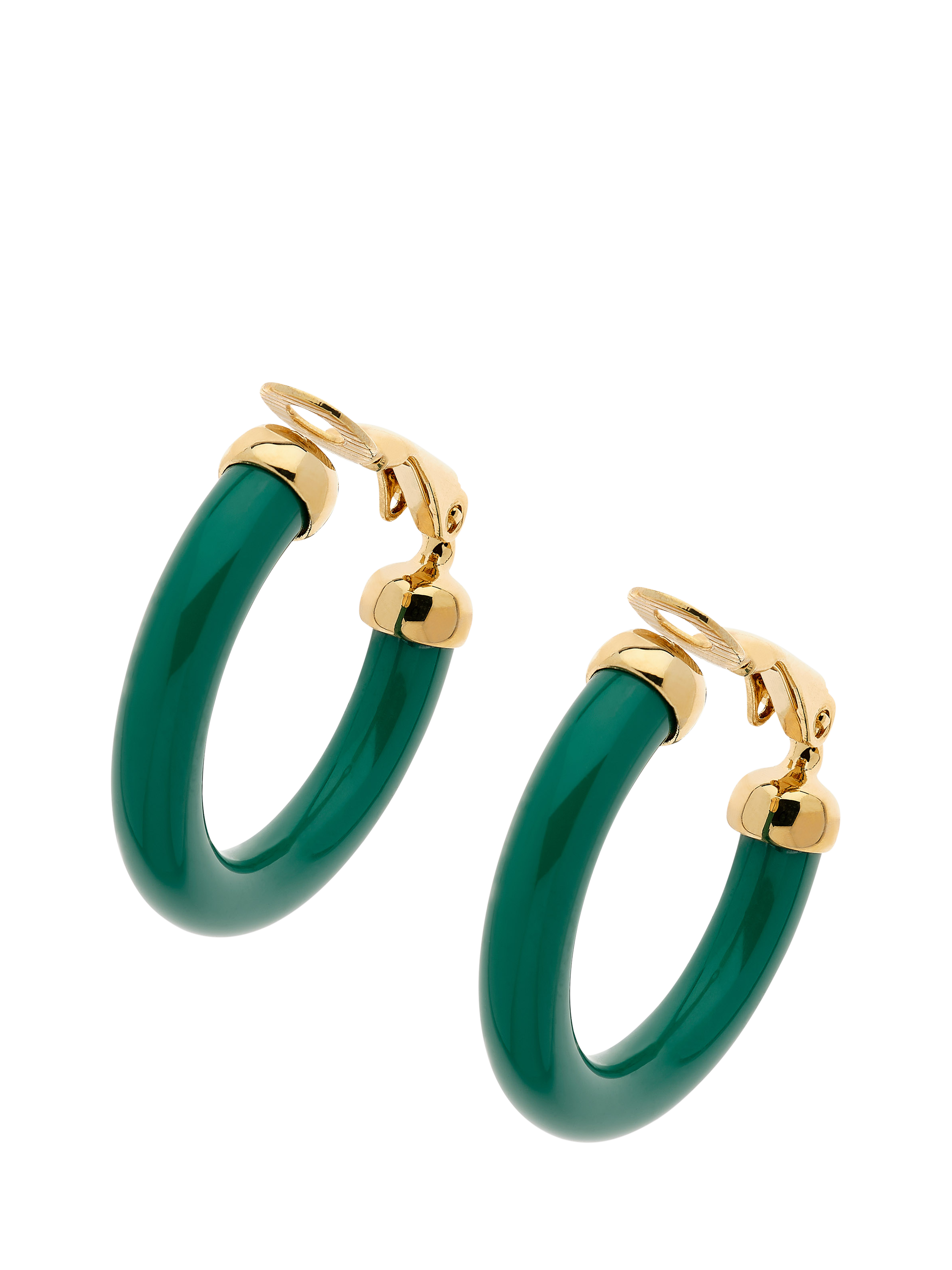 Product image 1 of 4, which shows Emma Holland Green Resin Hoop Clip-On Earrings, Gold