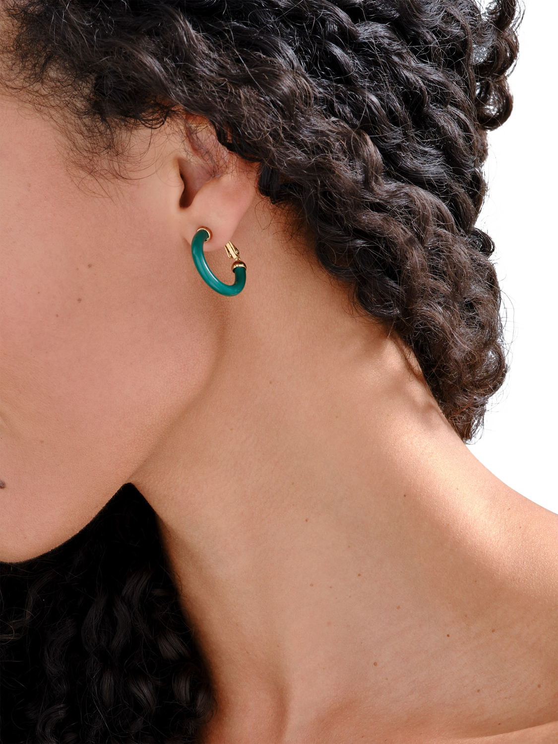 Product image 4 of 4, which shows Emma Holland Green Resin Hoop Clip-On Earrings, Gold