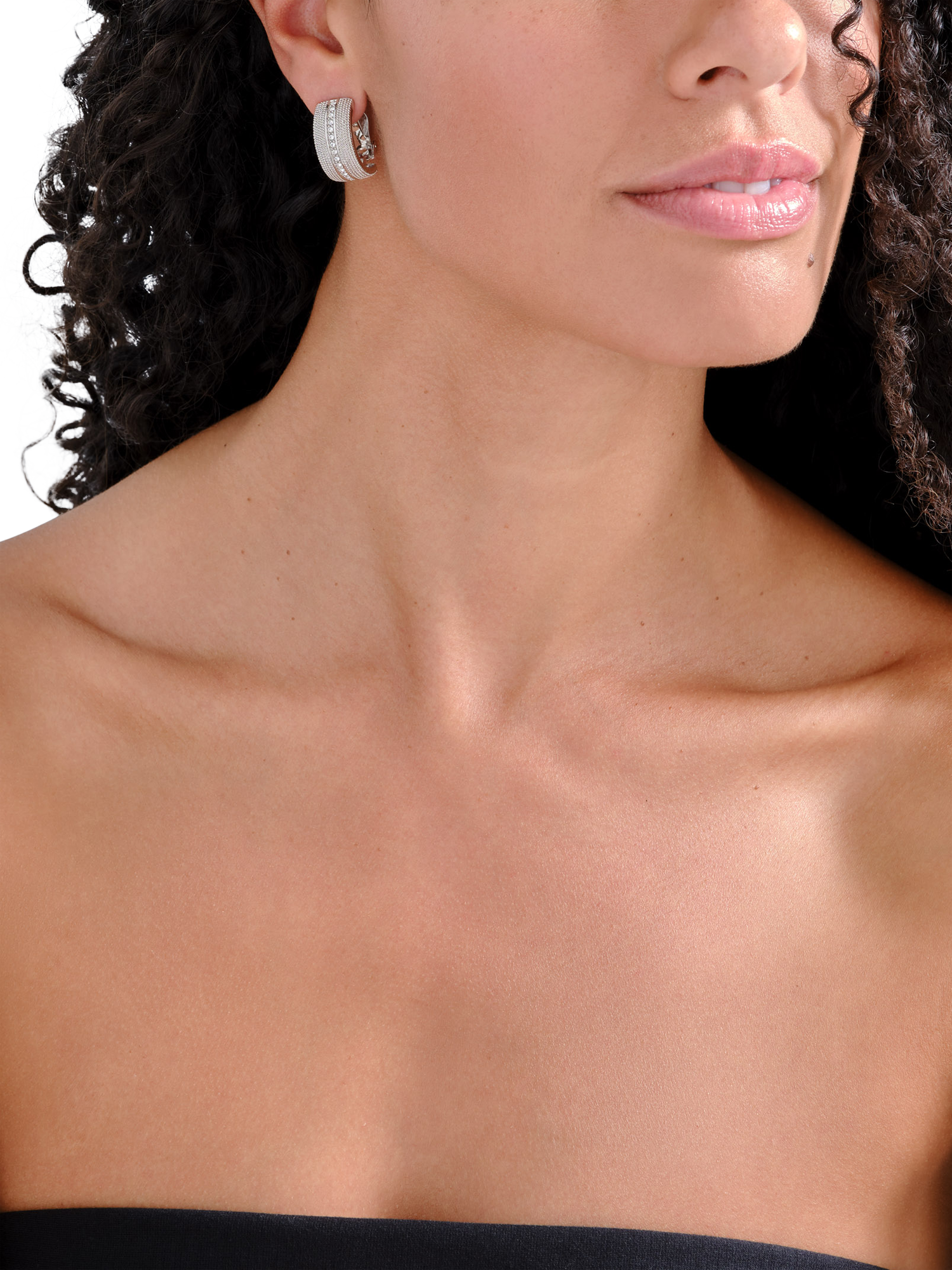 Product image 2 of 3, which shows Emma Holland Crystal Curved Clip-On Earrings, Silver
